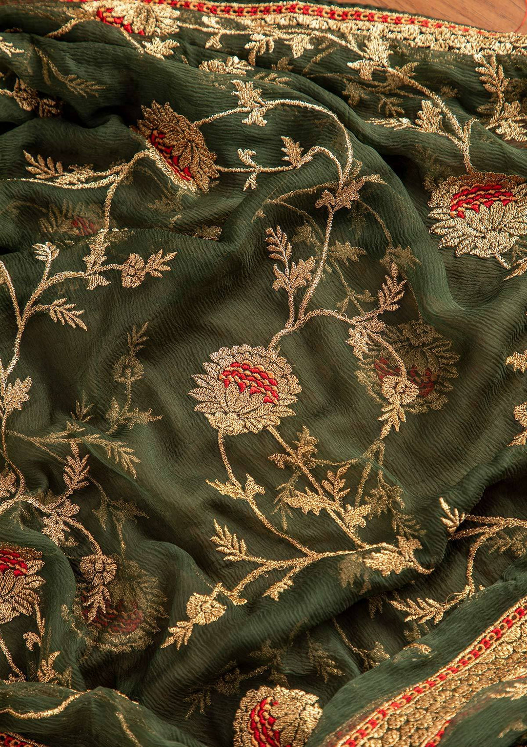 Bottle Green Zariwork Georgette Designer Unstitched Salwar Suit - koskii