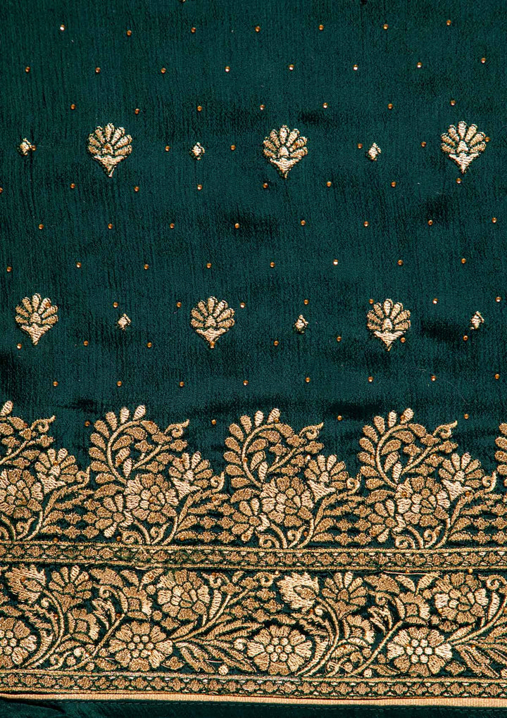Bottle Green Zariwork Semi Crepe Designer Unstitched Salwar Suit - koskii