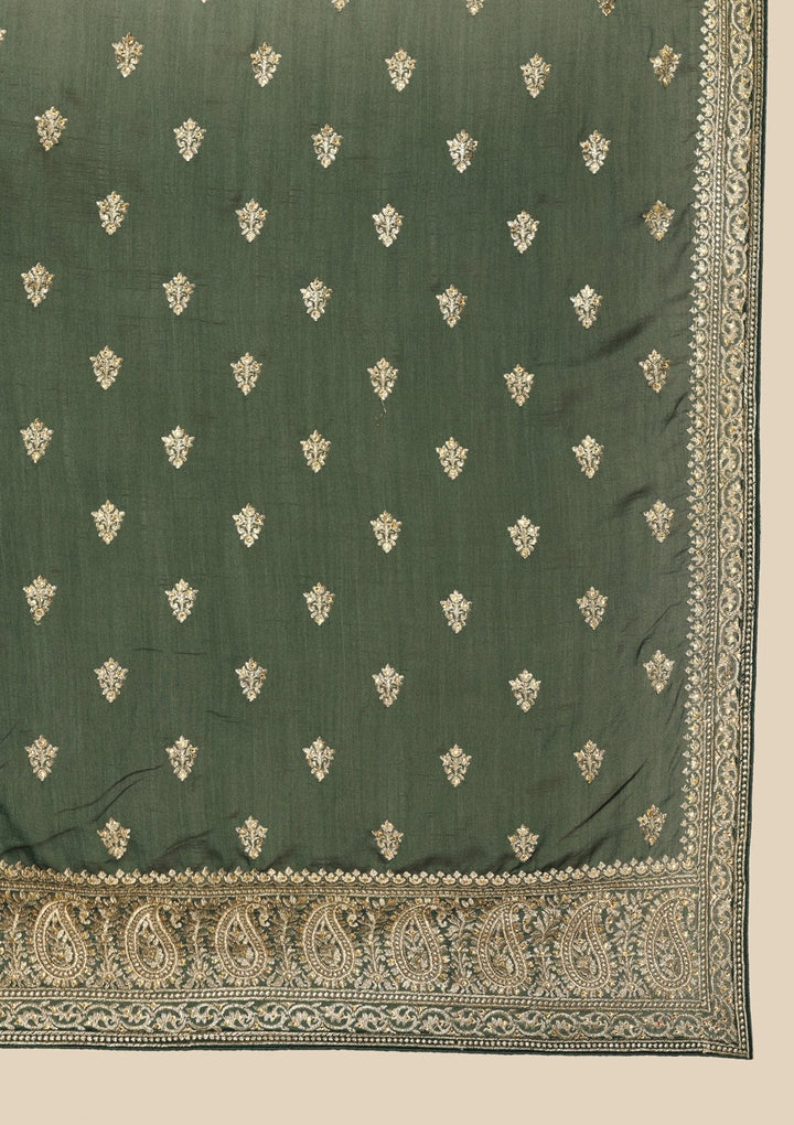 Bottle Green Zariwork  Art Silk Designer Saree - koskii