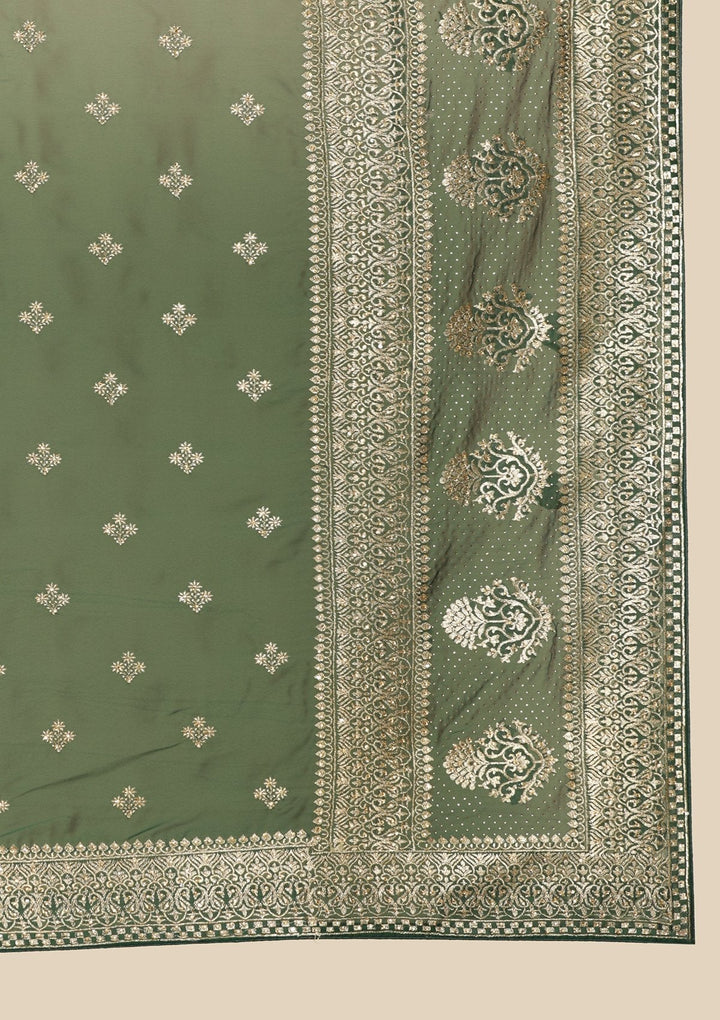 Bottle Green Zariwork  Art Silk Designer Saree - koskii
