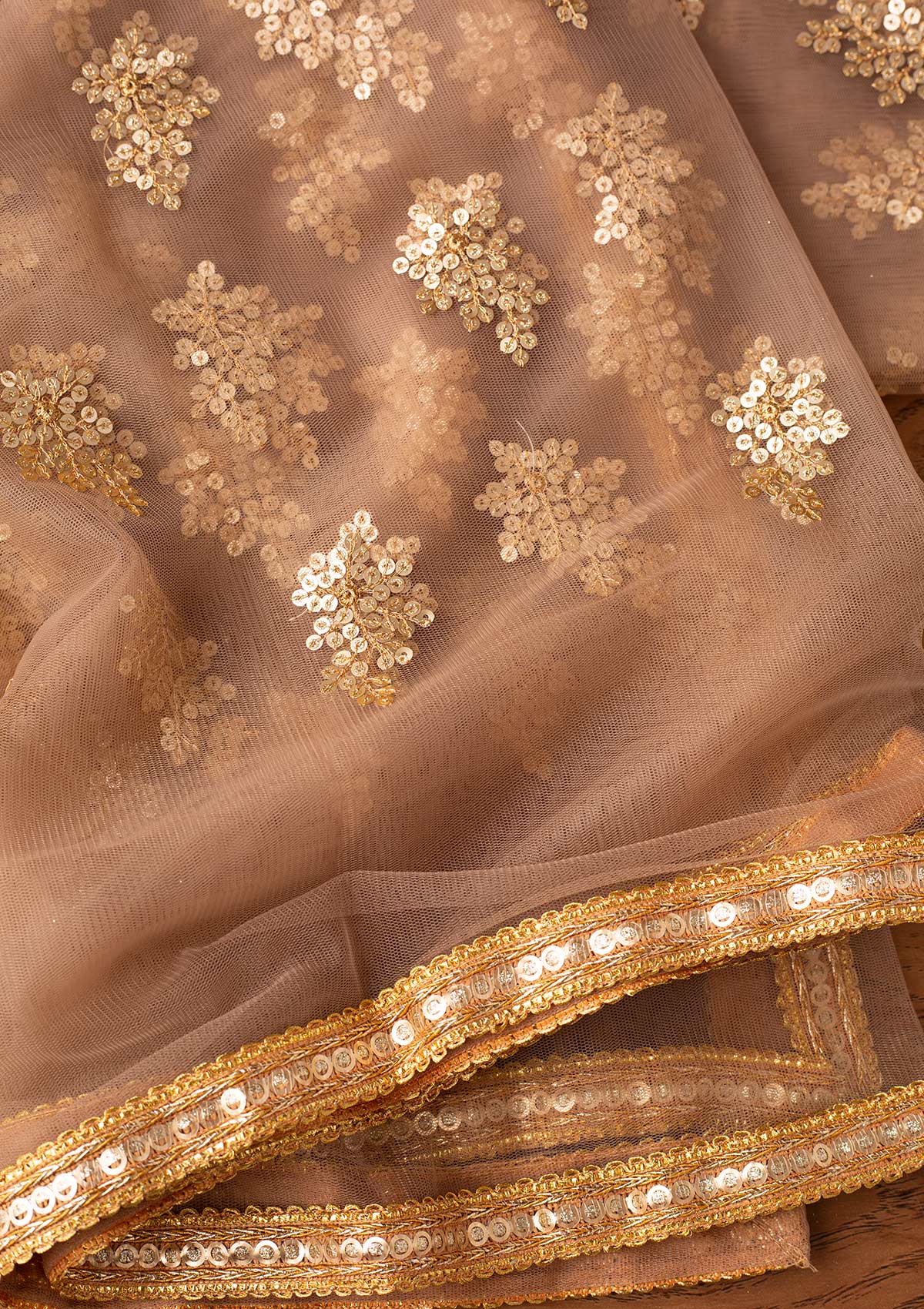 Brown Sequins Net Designer Dupatta - koskii