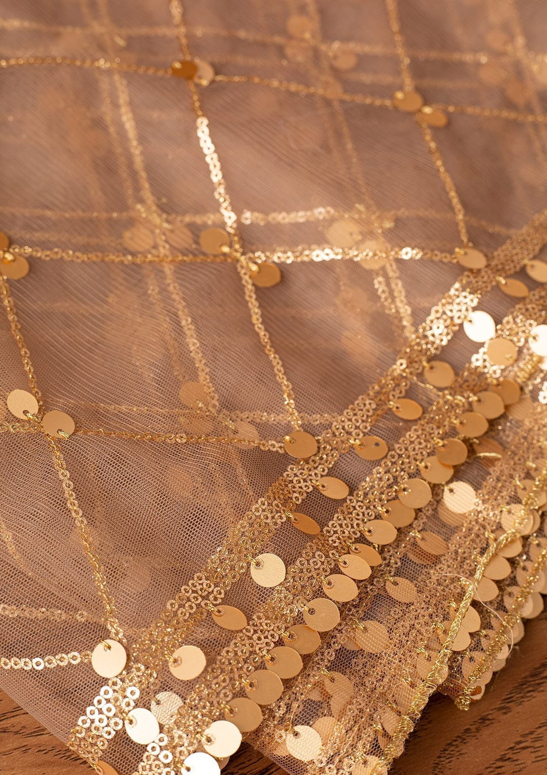 Brown Sequins Net Designer Dupatta - koskii