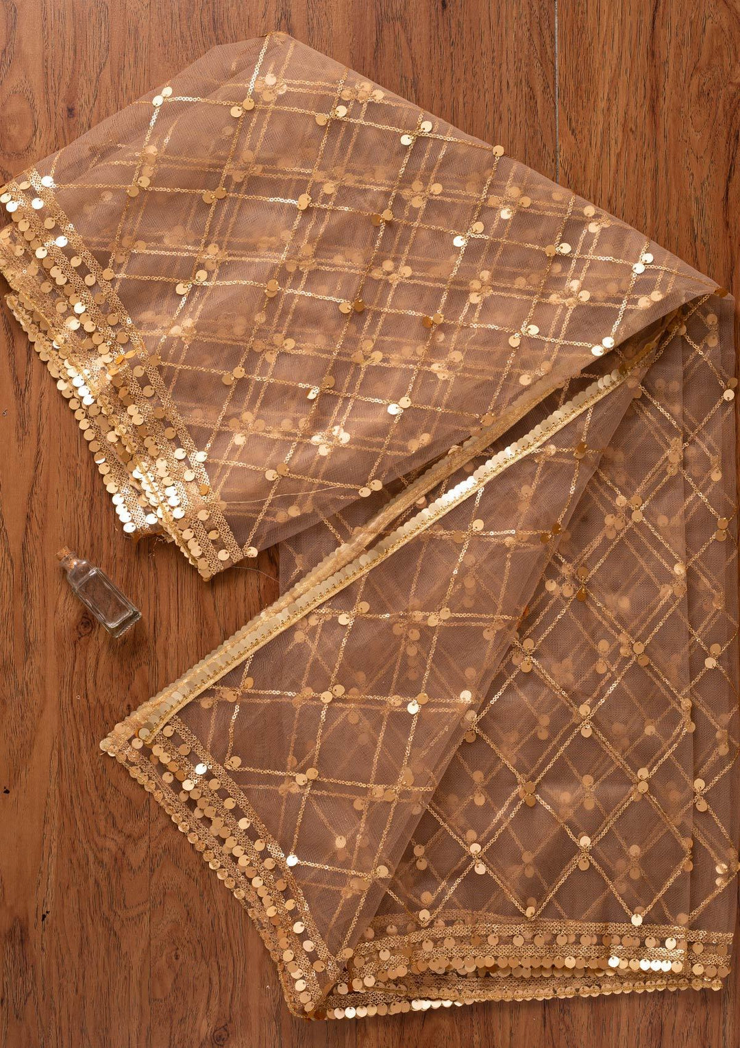 Brown Sequins Net Designer Dupatta - koskii