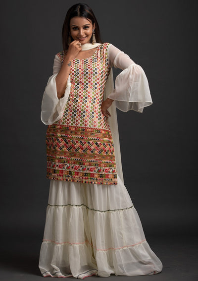 Cream Sequins Georgette Designer Salwar Suit - koskii