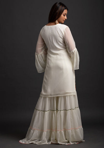 Cream Sequins Georgette Designer Salwar Suit - koskii