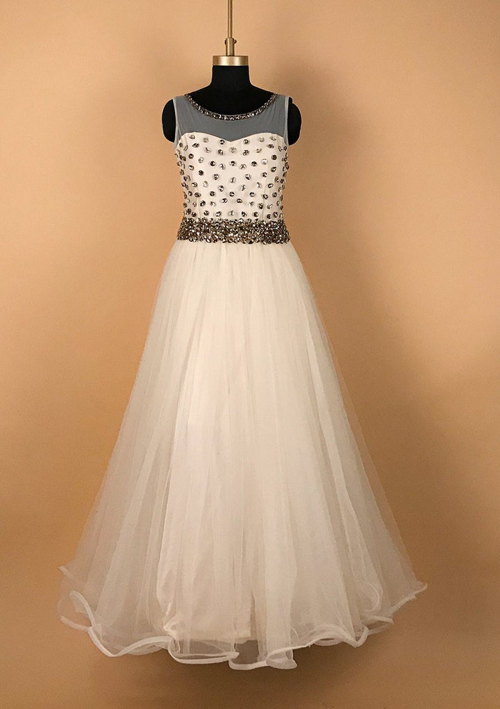 Cream Stonework Net Designer Gown - koskii