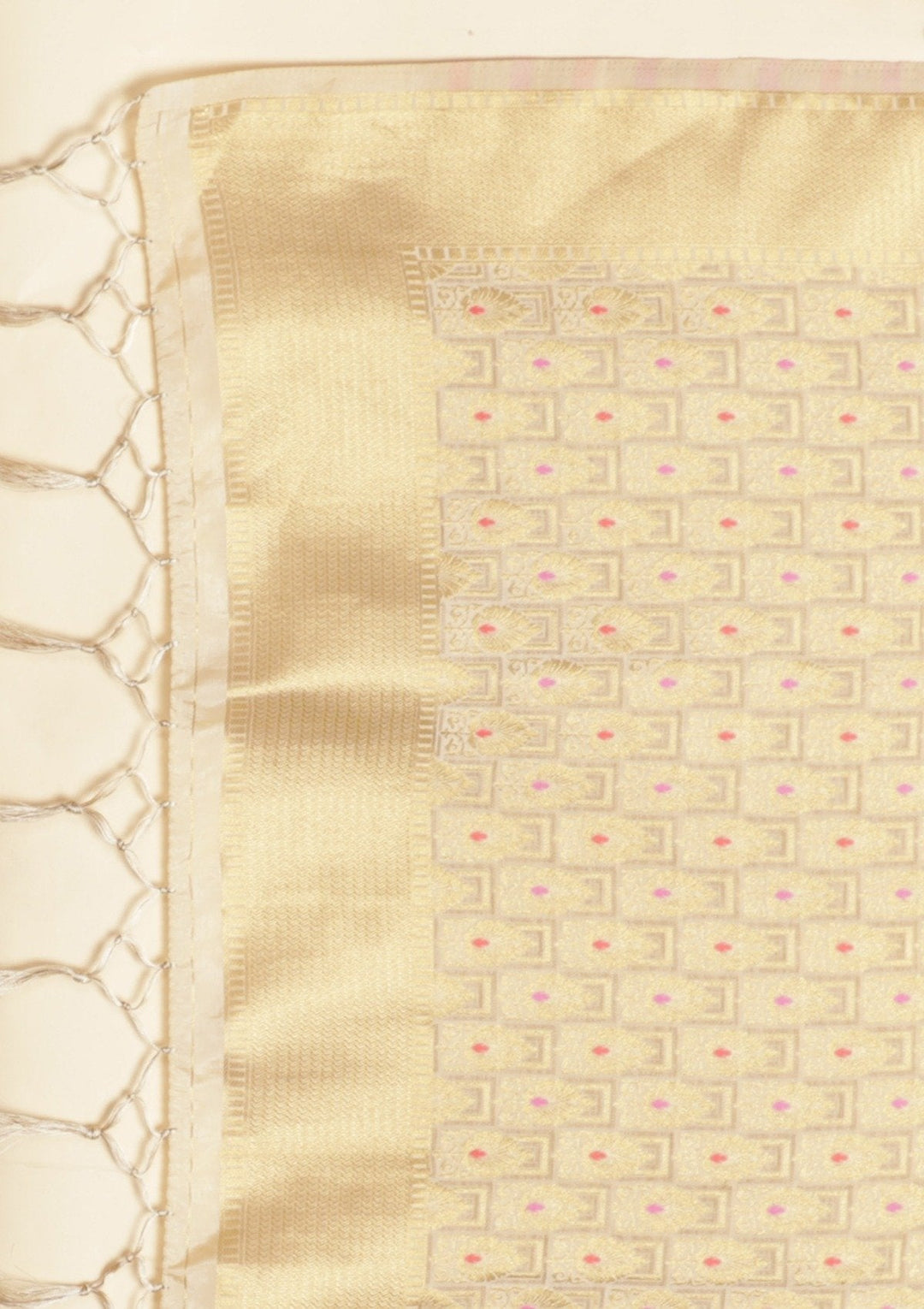 Cream Zariwork Raw Silk Designer Saree - koskii