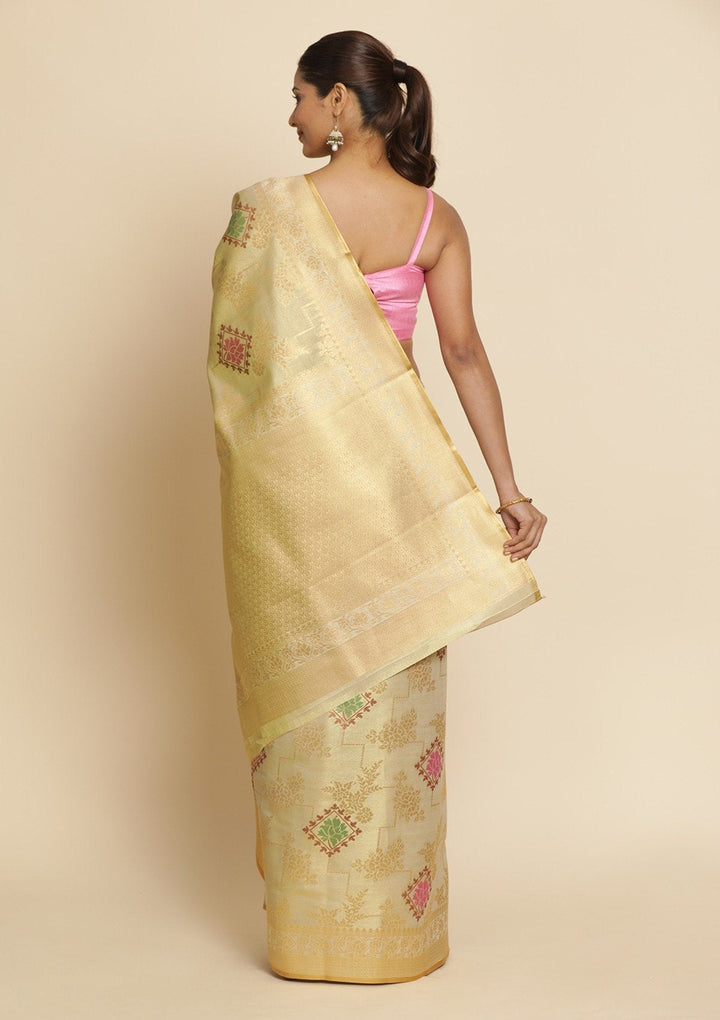Cream Zariwork Tissue Designer Saree - koskii