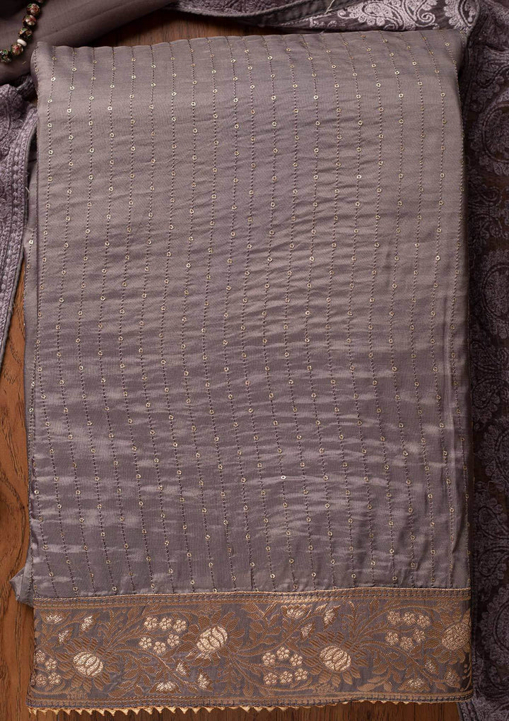 Dark Grey Sequins Semi Crepe Designer Unstitched Salwar Suit - koskii
