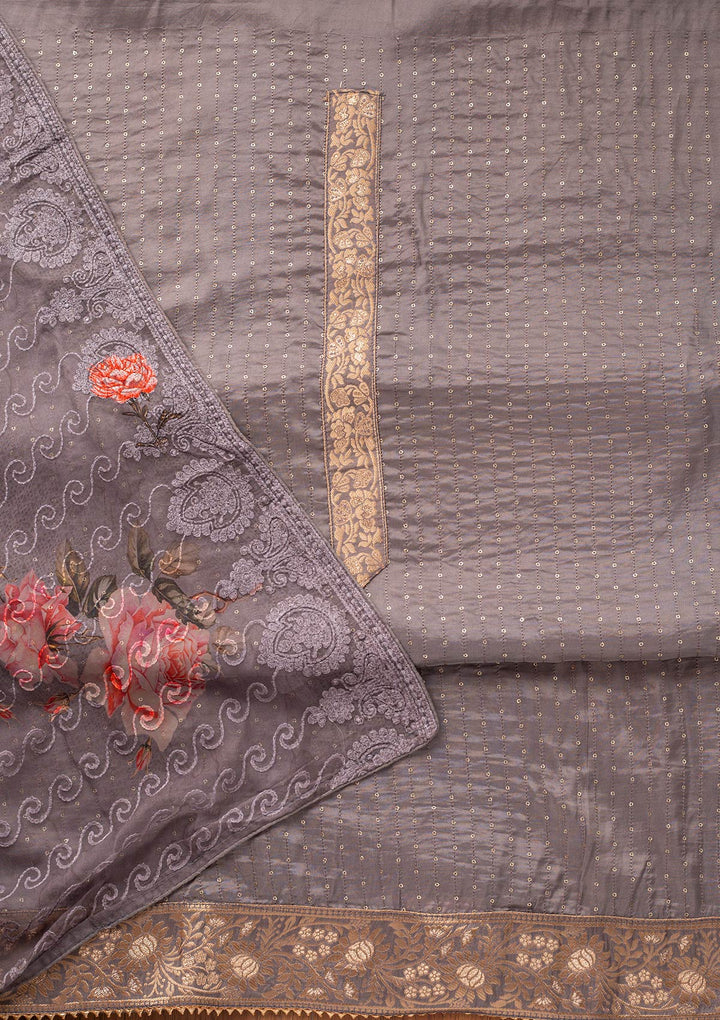 Dark Grey Sequins Semi Crepe Designer Unstitched Salwar Suit - koskii