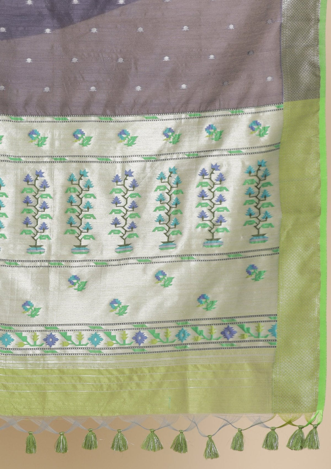 Dark Grey Zariwork Art Silk Designer Saree - koskii