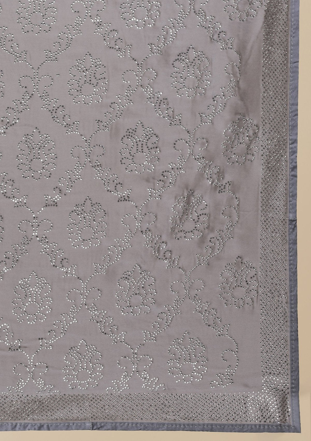 Dark Grey Swarovski  Satin Designer Saree - koskii