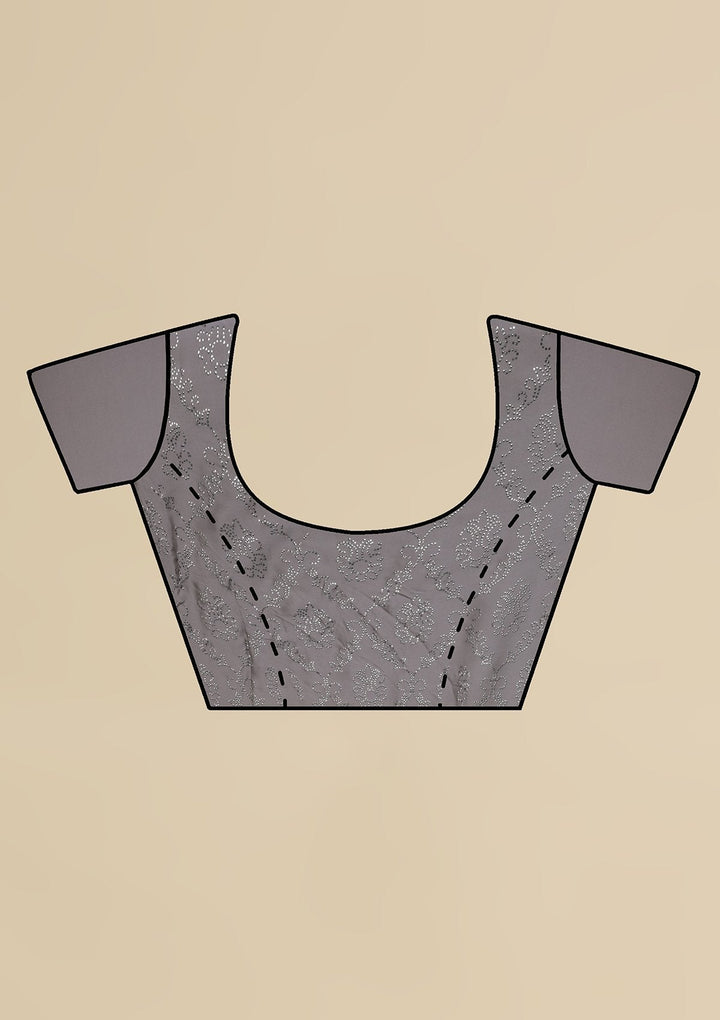 Dark Grey Swarovski  Satin Designer Saree - koskii