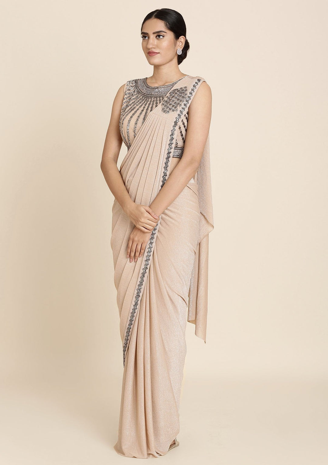 Gold Cutdana Lycra Designer Saree - koskii