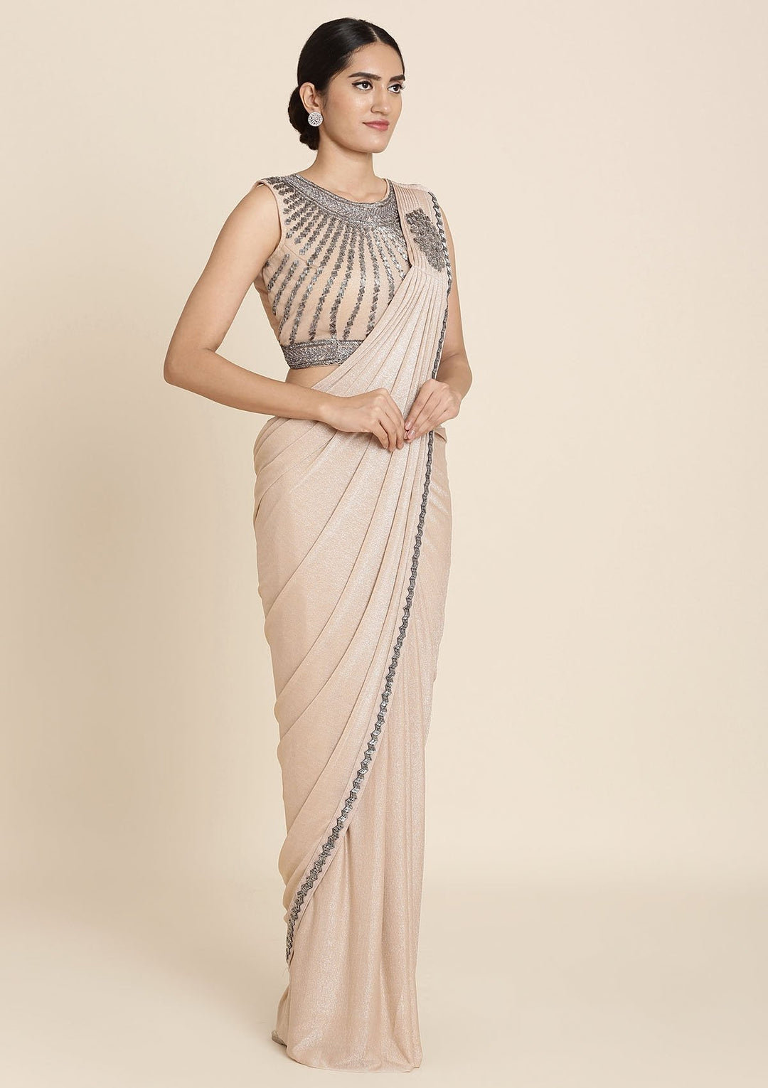 Gold Cutdana Lycra Designer Saree - koskii