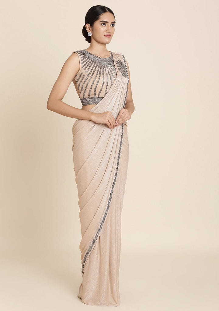 Gold Cutdana Lycra Designer Saree - koskii