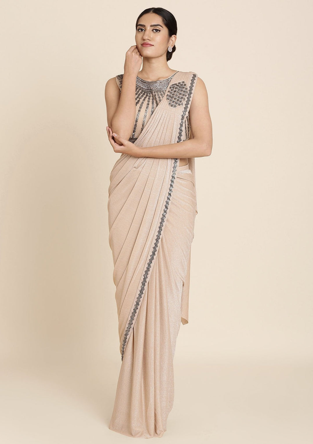 Gold Cutdana Lycra Designer Saree - koskii