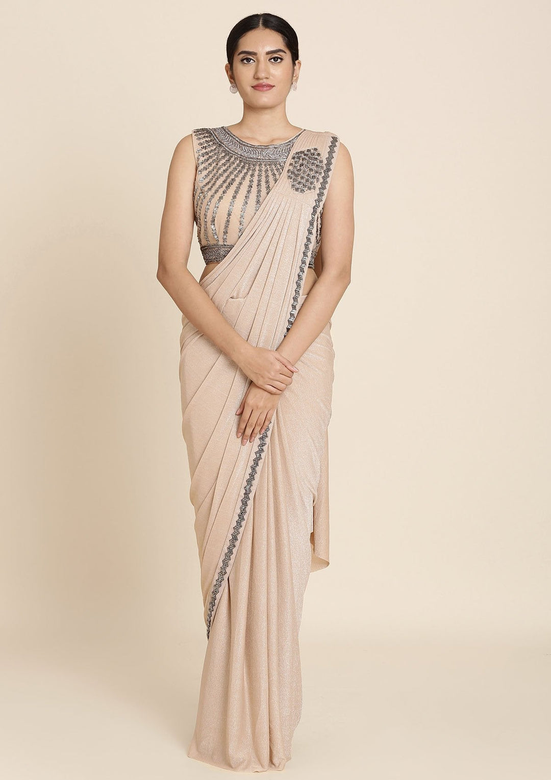 Gold Cutdana Lycra Designer Saree - koskii