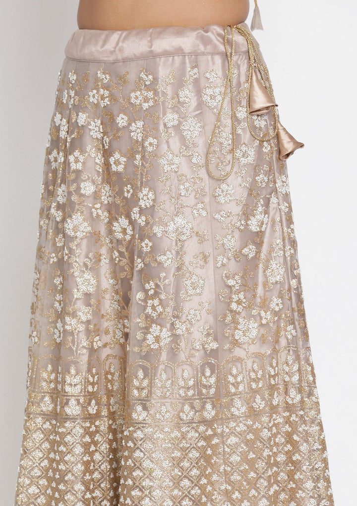 Gold Cutdana Net Designer Semi-Stitched Lehenga - koskii