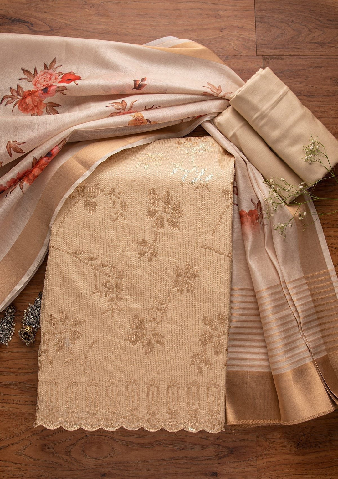 Gold Sequins Georgette Designer Unstitched Salwar Suit - koskii