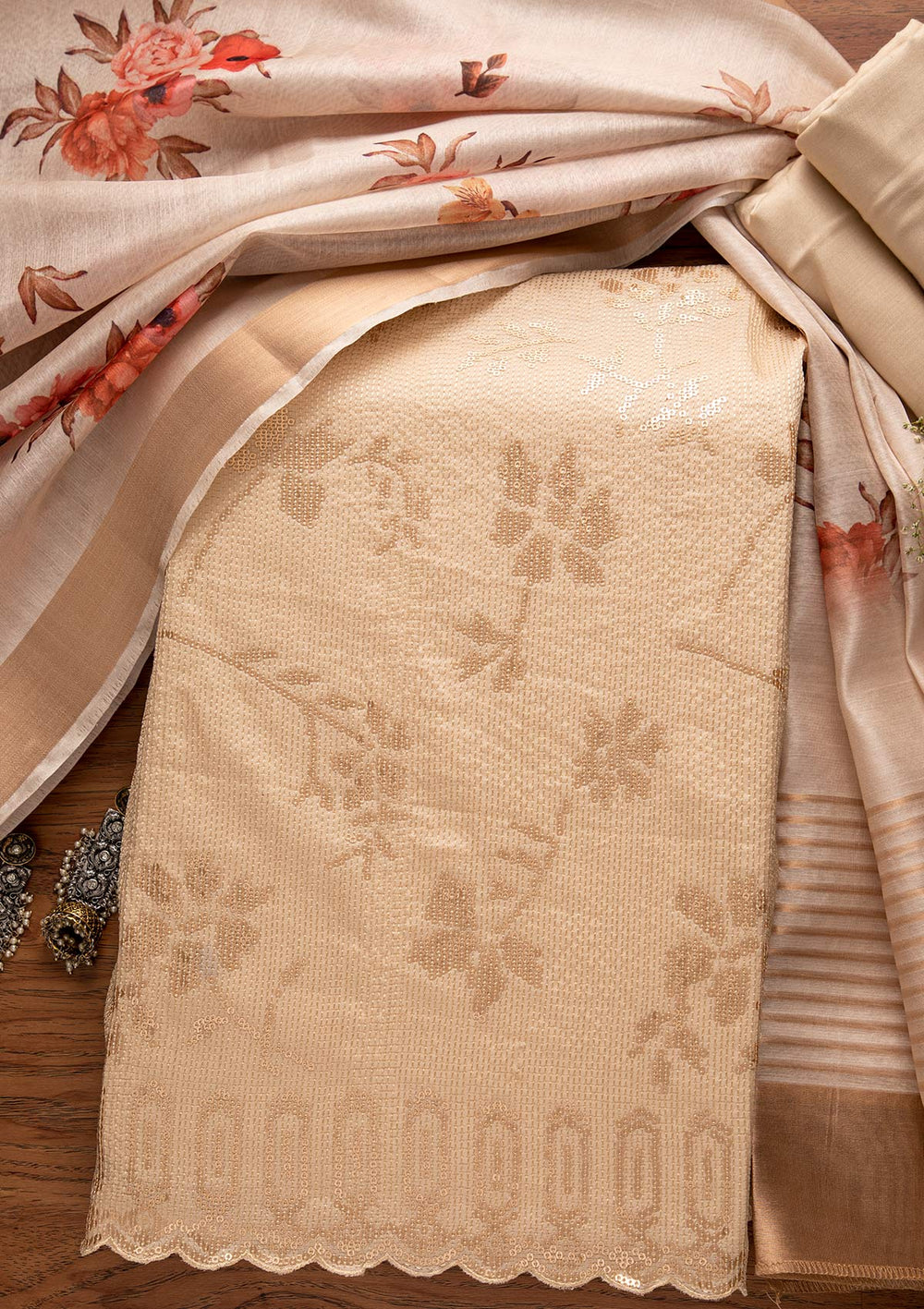 Gold Sequins Georgette Designer Unstitched Salwar Suit - koskii