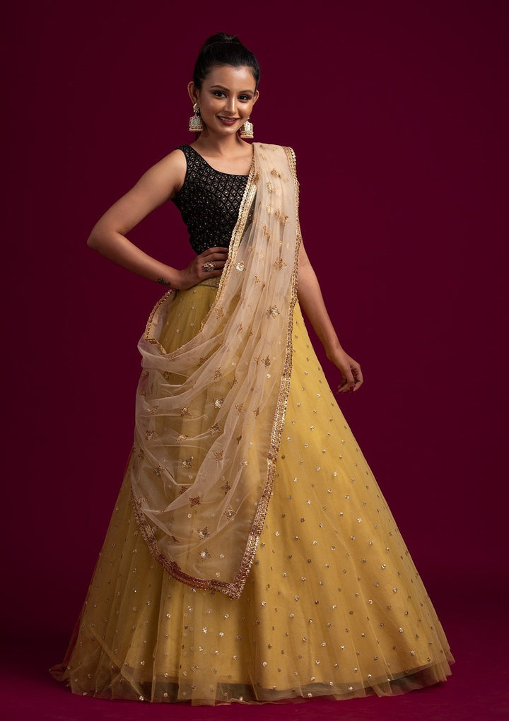 Gold Sequins Net Designer Dupatta - koskii