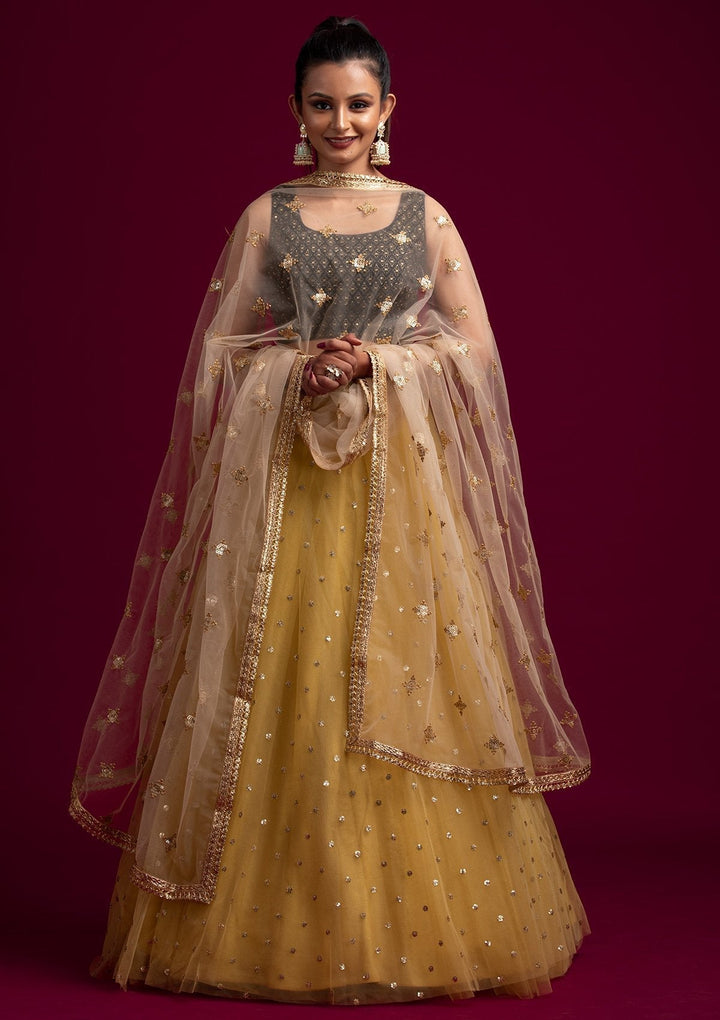 Gold Sequins Net Designer Dupatta - koskii