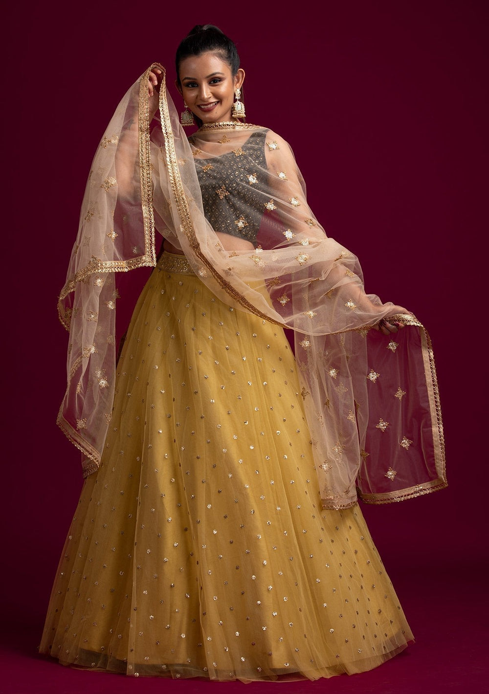 Gold Sequins Net Designer Dupatta - koskii