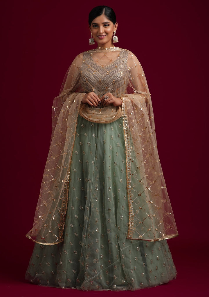Gold Sequins Net Designer Dupatta - koskii