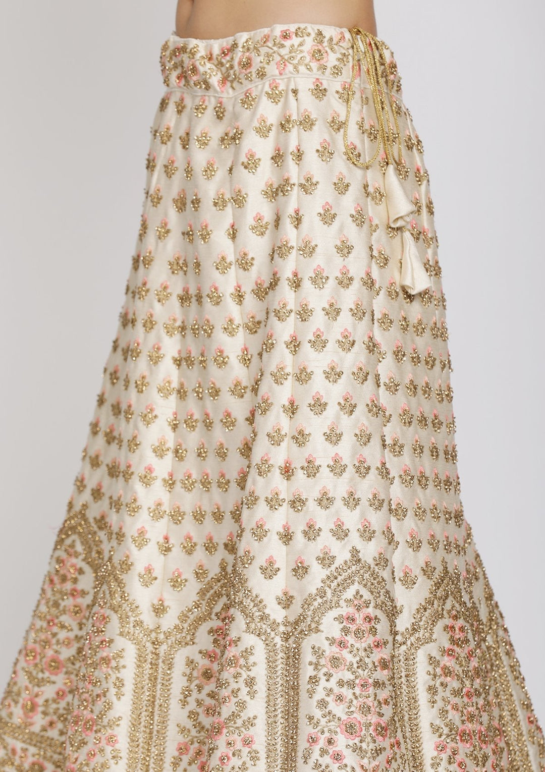 Gold Stonework Raw Silk Designer Semi-Stitched Lehenga - koskii