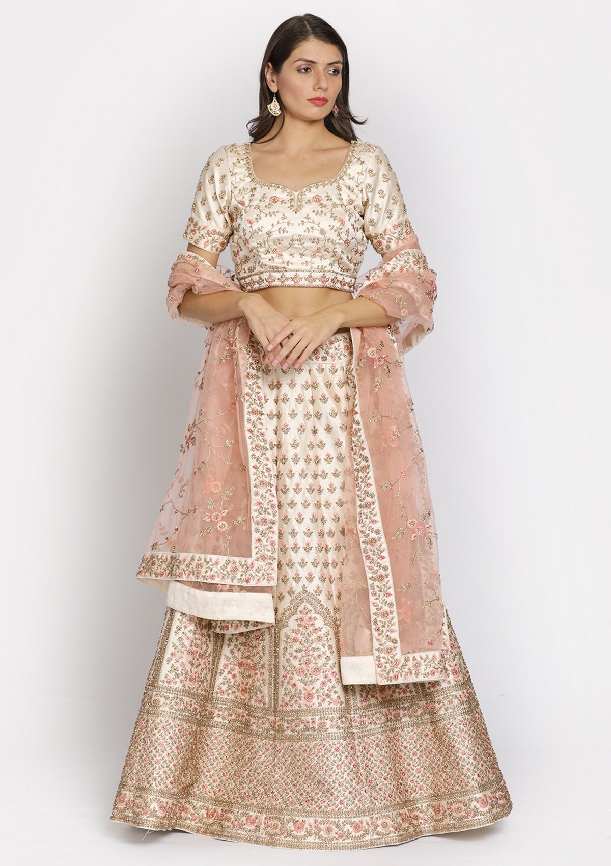 Gold Stonework Raw Silk Designer Semi-Stitched Lehenga - koskii