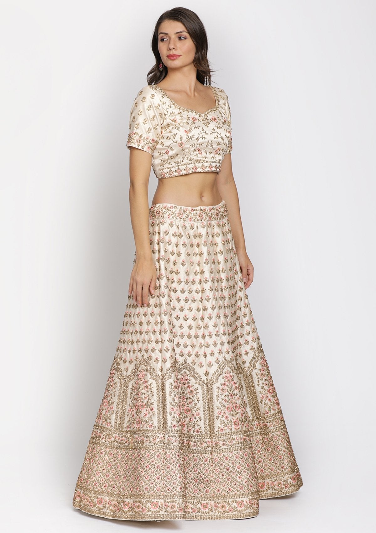 Gold Stonework Raw Silk Designer Semi-Stitched Lehenga - koskii
