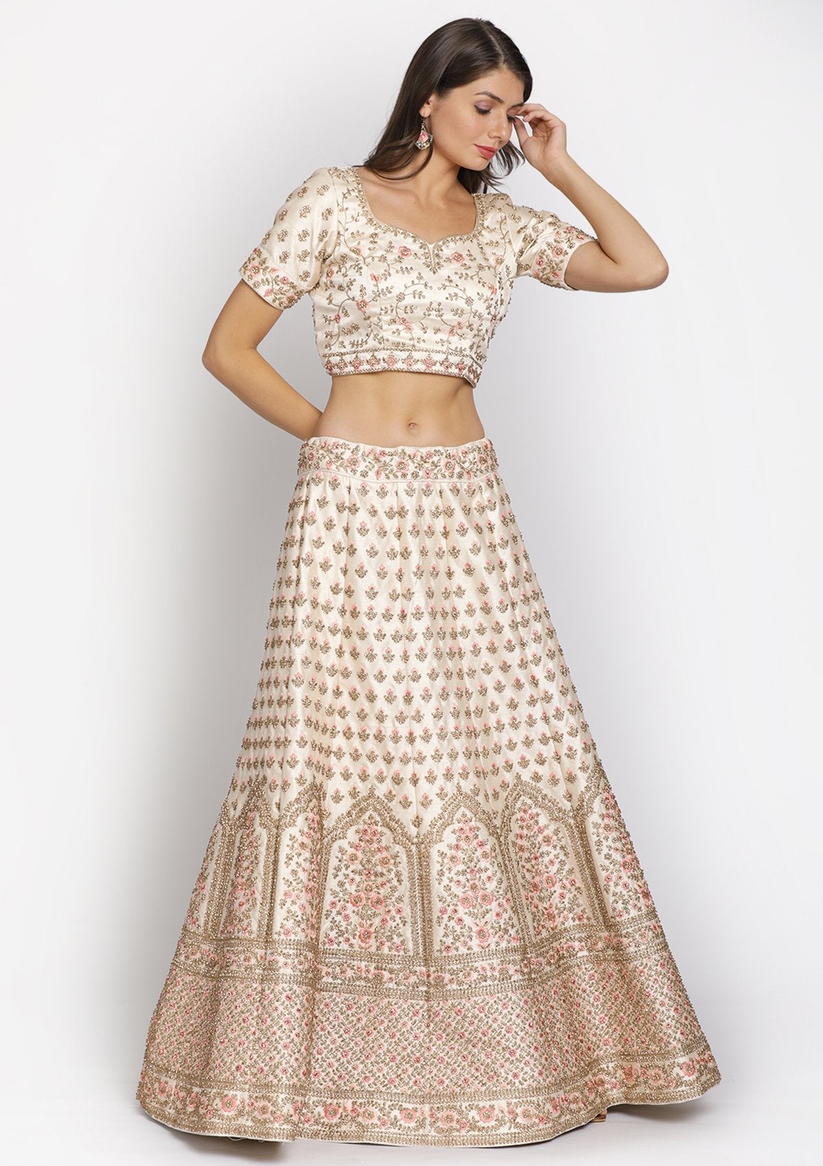 Gold Stonework Raw Silk Designer Semi-Stitched Lehenga - koskii