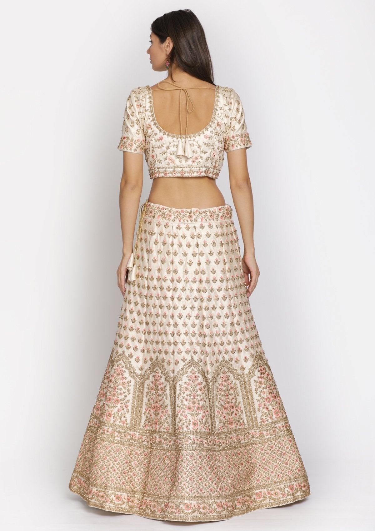 Gold Stonework Raw Silk Designer Semi-Stitched Lehenga - koskii