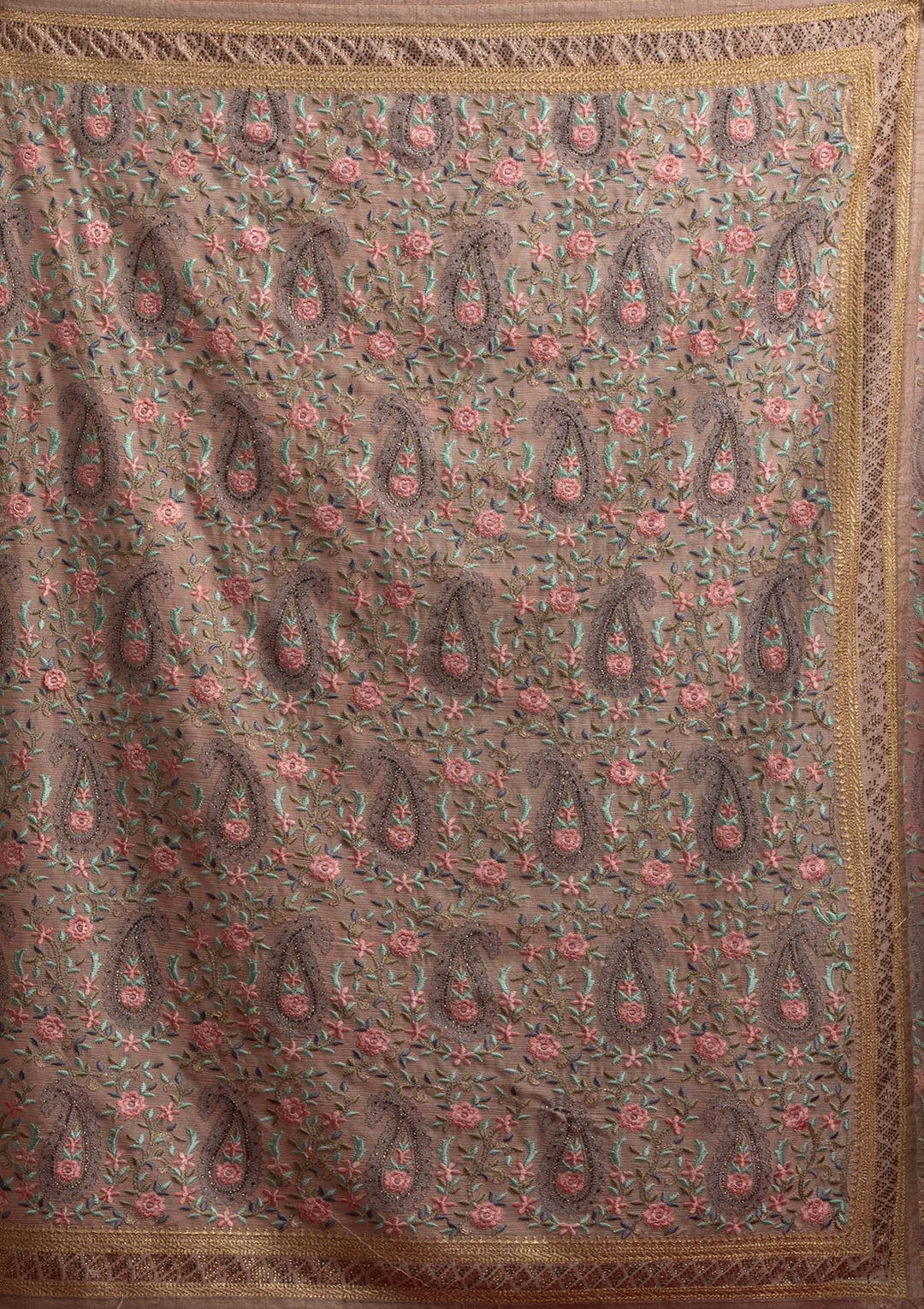 Gold Swarovski Georgette Designer Saree - koskii