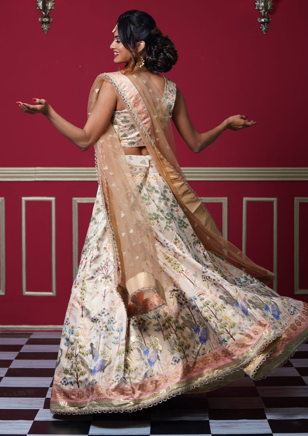 Gold Swarovski Shimmer Designer Lehenga - koskii