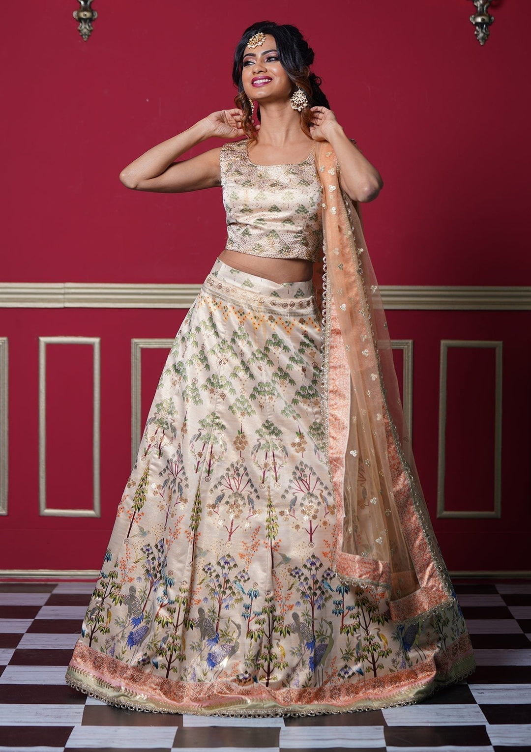 Gold Swarovski Shimmer Designer Lehenga - koskii