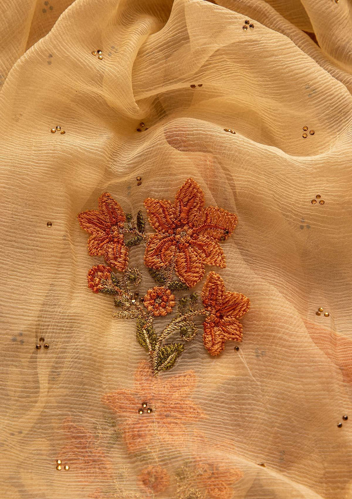 Gold Threadwork Chiffon Designer Unstitched Salwar Suit - koskii