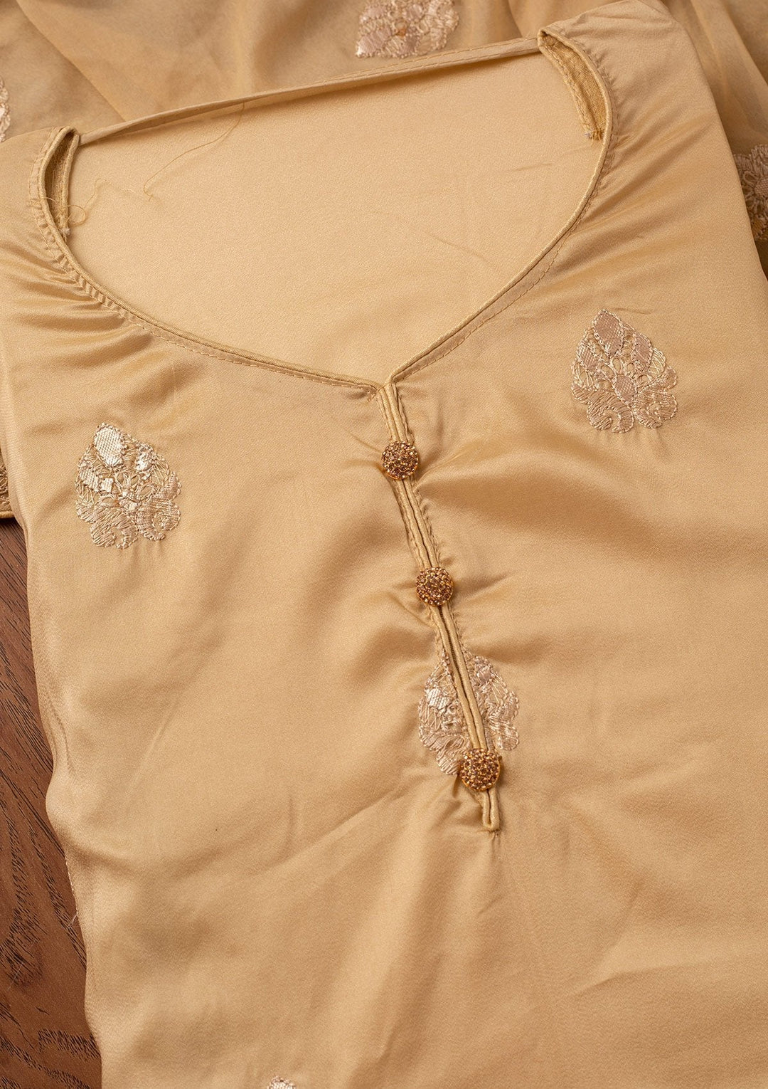 Gold Threadwork Semi Crepe Designer Unstitched Salwar Suit - koskii