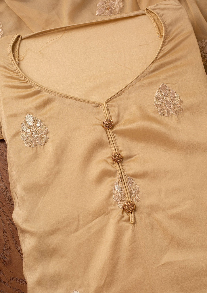 Gold Threadwork Semi Crepe Designer Unstitched Salwar Suit - koskii