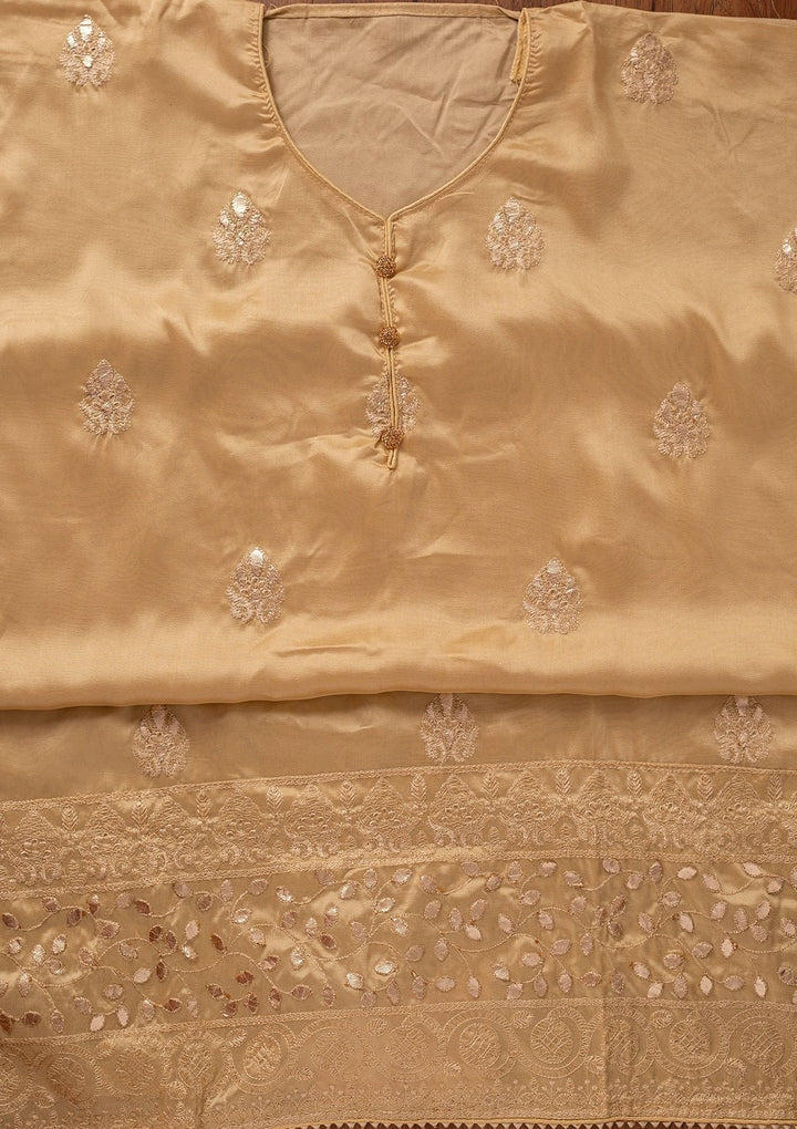 Gold Threadwork Semi Crepe Designer Unstitched Salwar Suit - koskii