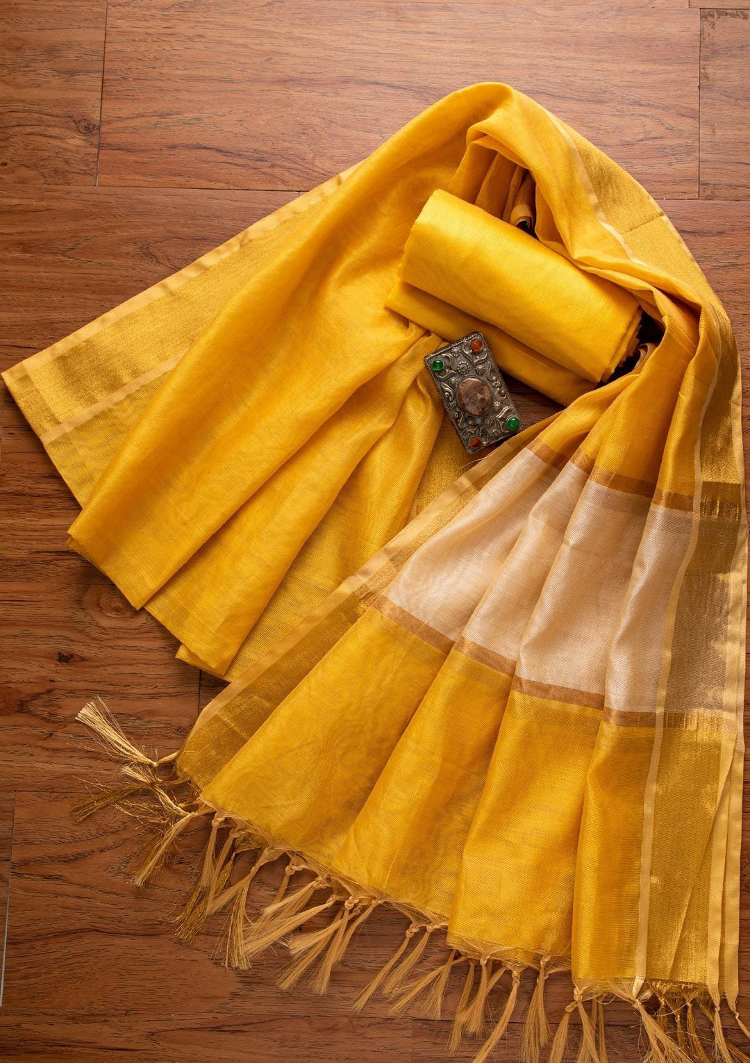 Gold Zariwork Brocade Designer Unstitched Salwar Suit - koskii