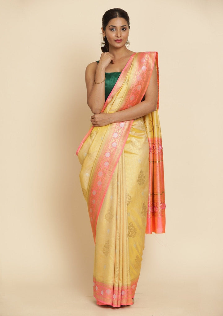 Gold Zariwork Raw Silk Designer Saree - koskii