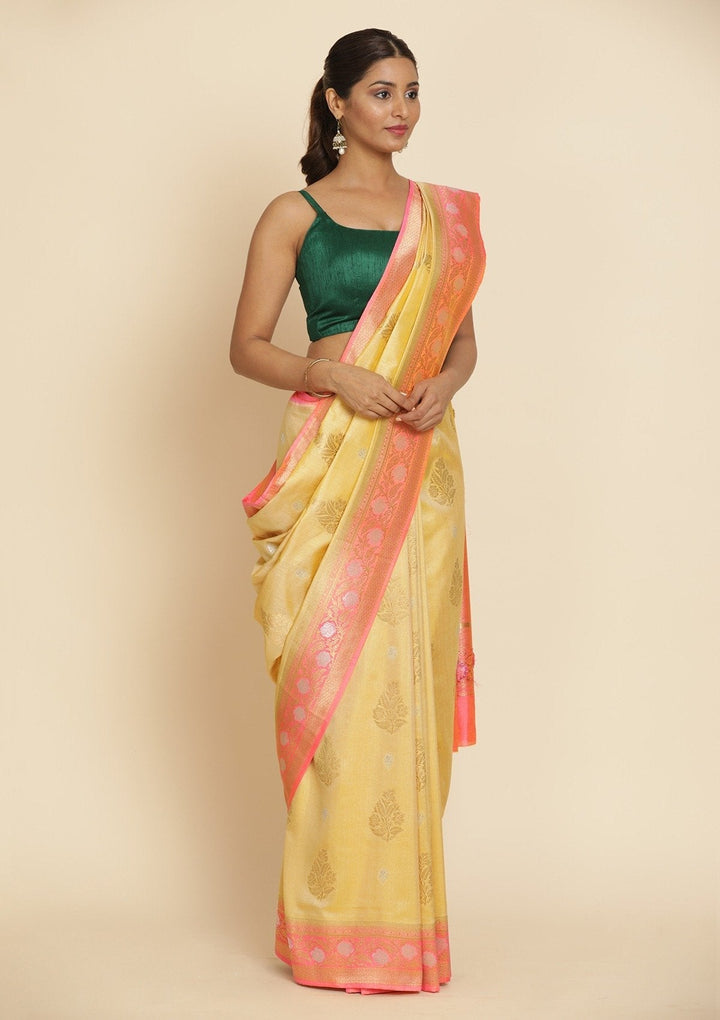 Gold Zariwork Raw Silk Designer Saree - koskii