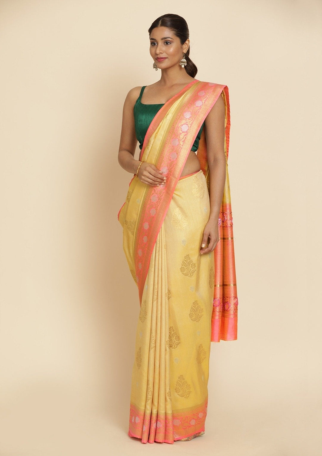 Gold Zariwork Raw Silk Designer Saree - koskii
