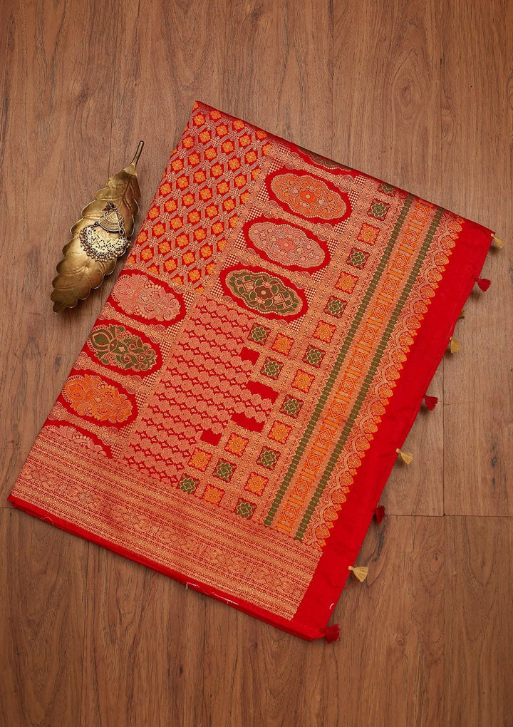 Gold Zariwork Raw Silk Designer Saree - koskii