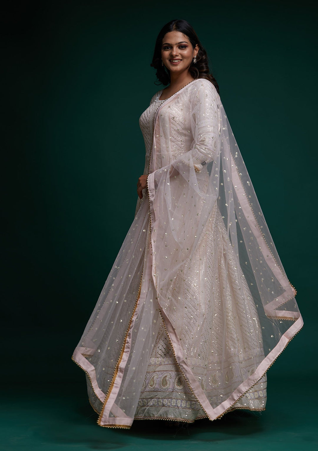 Baby Pink Chikankari Georgette Designer Anarkali Suit- Koskii