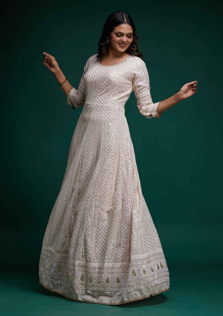 Baby Pink Chikankari Georgette Designer Anarkali Suit - Koskii