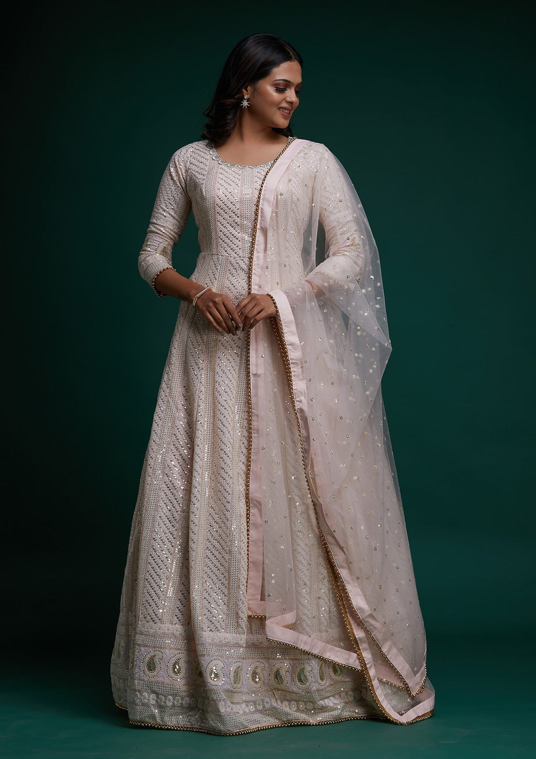 Baby Pink Chikankari Georgette Designer Anarkali Suit - Koskii