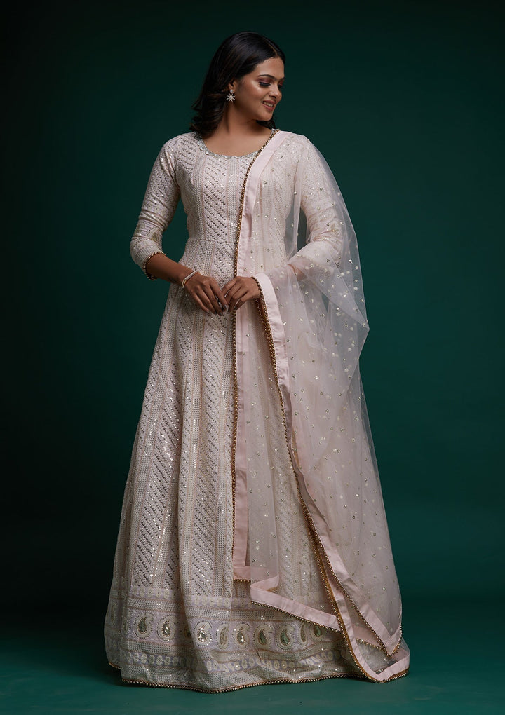 Baby Pink Chikankari Georgette Designer Anarkali Suit - Koskii